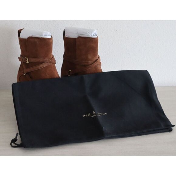 Rag & Bone Women's Sz 7 Hazel Brown Suede Leather Buckle Ankle Booties - Picture 3 of 12